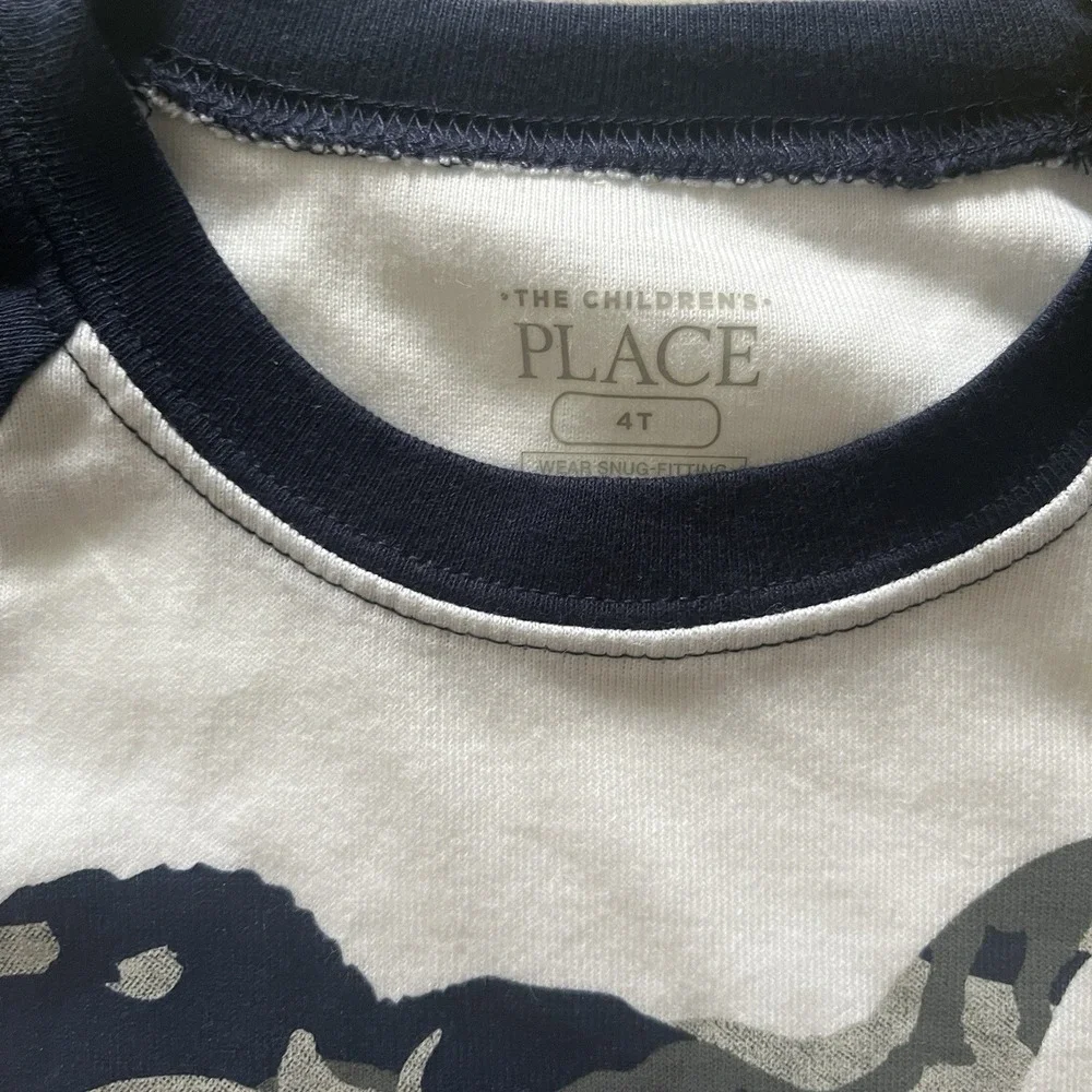 NWT Children's Place Boy's Size 4T Pajama Top Dinosaur‎ Dude Henley White Vlue